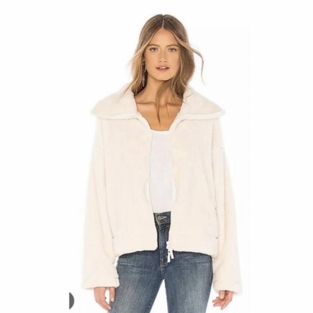 Free People FP Movement Dazed Sherpa Jacket Ivory Cream Zip Women’s Size Small